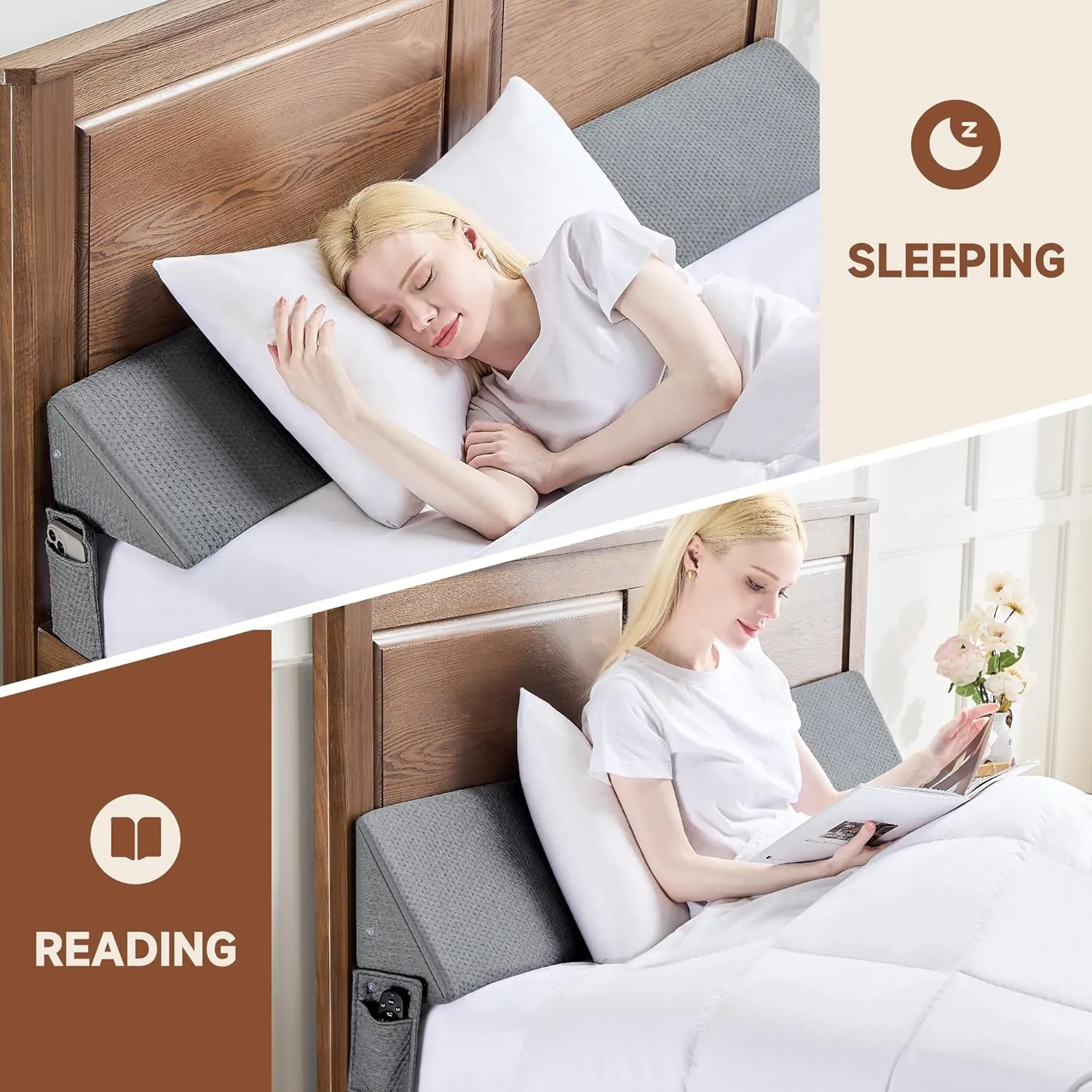 Queen Size(60"x6"x10") Bed Wedge Pillow for Headboard, Mattress Gap Filler(0-8"), Bed Wedge for Gap Between Your Headboard and Mattress Dark Grey