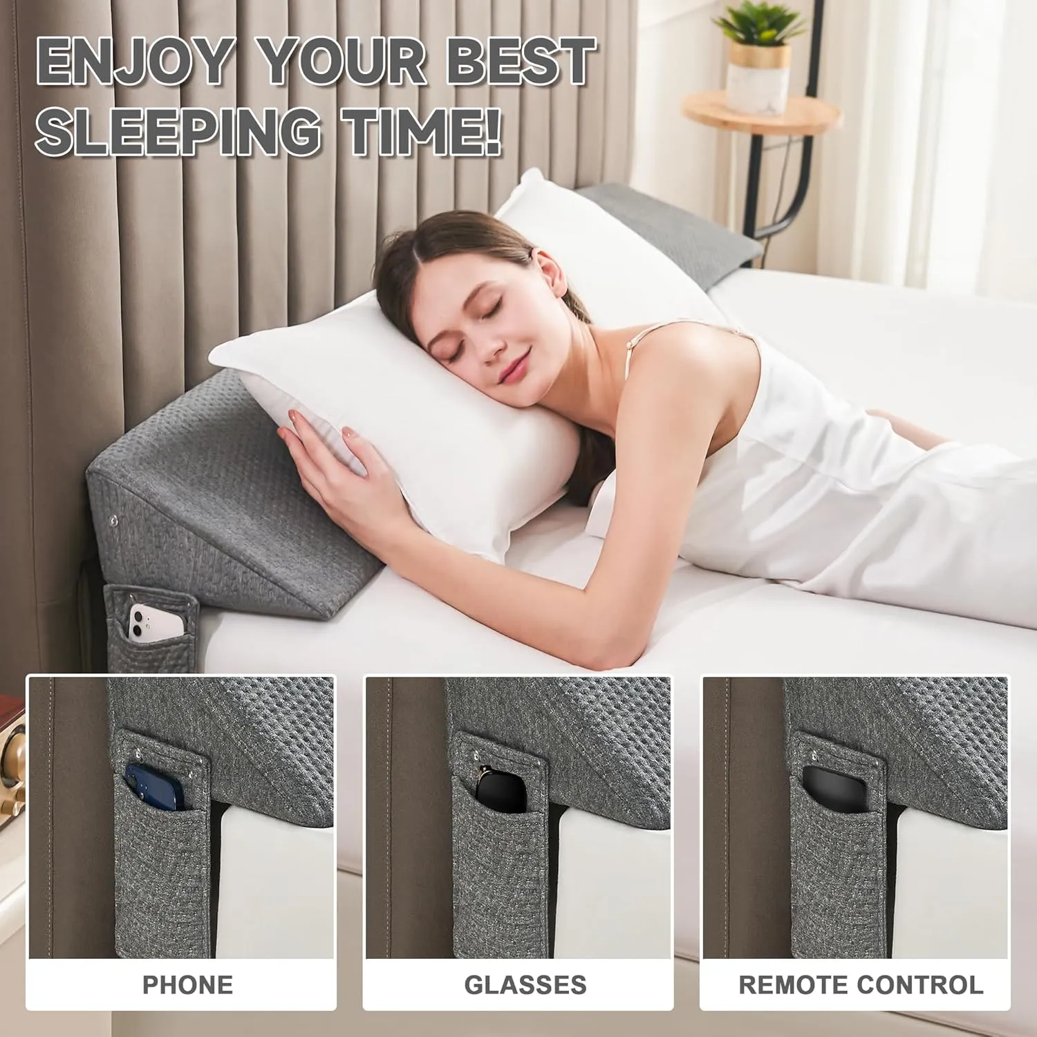 Queen Size(60"x6"x10") Bed Wedge Pillow for Headboard, Mattress Gap Filler(0-8"), Bed Wedge for Gap Between Your Headboard and Mattress Dark Grey