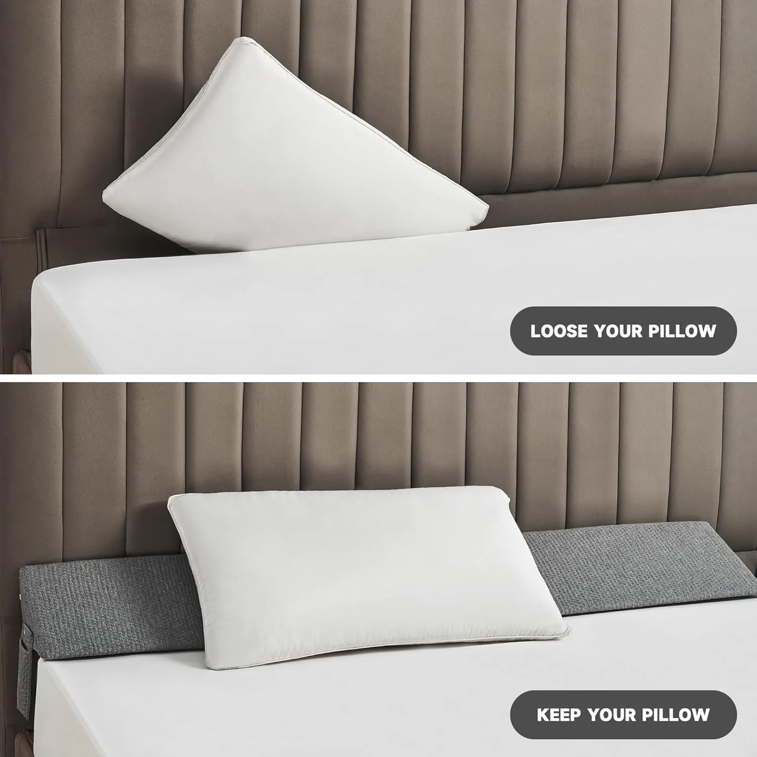 Queen Size(60"x6"x10") Bed Wedge Pillow for Headboard, Mattress Gap Filler(0-8"), Bed Wedge for Gap Between Your Headboard and Mattress Dark Grey