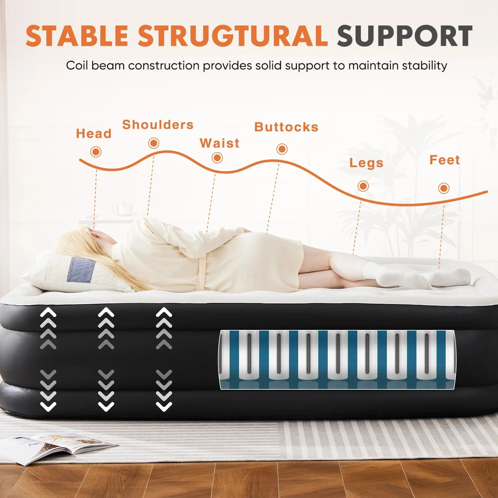 Queen Twin Size Air Mattress Blow Up Double Height Non-Slip Bottom  for Bedroom, Home or Camping Weight Capacity 660 lbs.