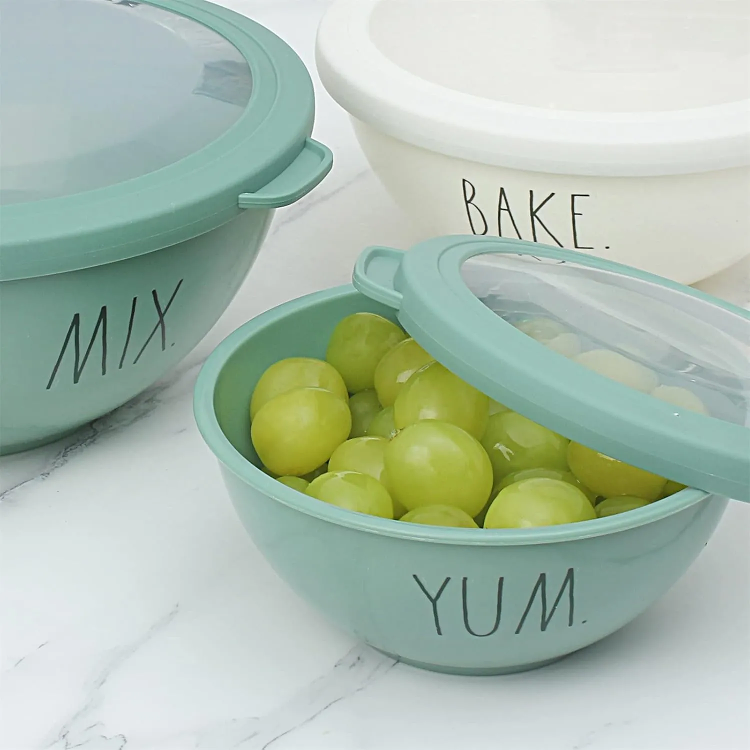 Rae Dunn Mixing Bowls with Lids - 10 Piece Plastic Nesting Bowls Set includes 5 Prep Bowls and 5 Lids (Sage)