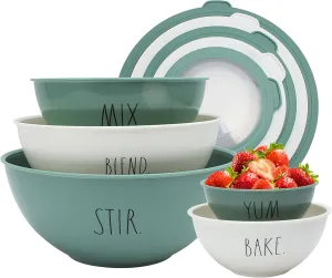 Rae Dunn Mixing Bowls with Lids - 10 Piece Plastic Nesting Bowls Set includes 5 Prep Bowls and 5 Lids (Sage)