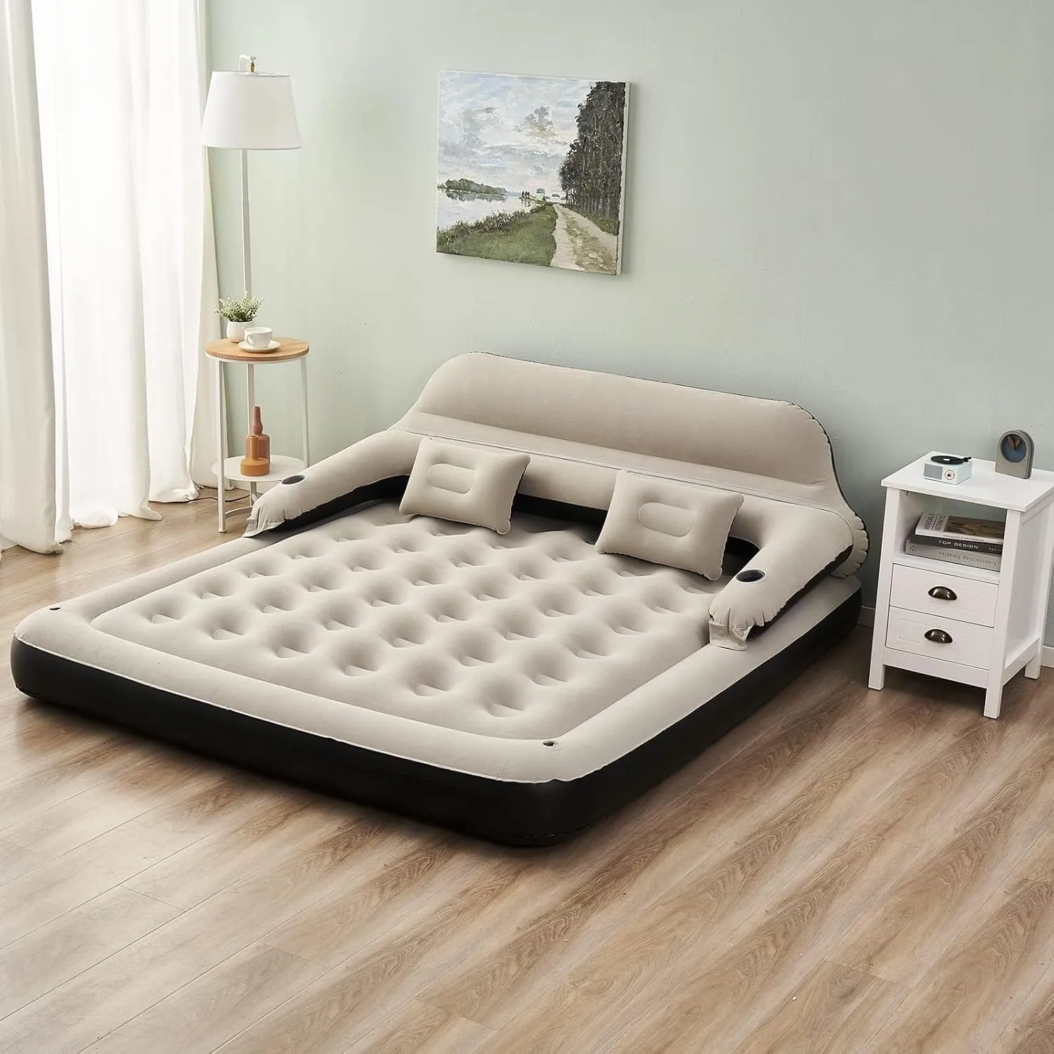 RAPTAVIS Queen Size Air Mattress Sofa Bed with Headboard and Pillow, Inflatable Bed for Outdoor Overnight