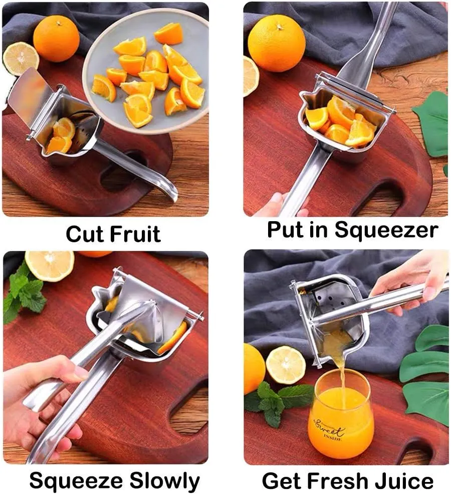 Real Stainless Steel Lemon Squeezer Citrus Juicer Hand Press Heavy Duty Manual Squeeze Juice Extractor Maker Orange Lime Grapefruit Presser - Bonus 50 Pcs Filter Bags