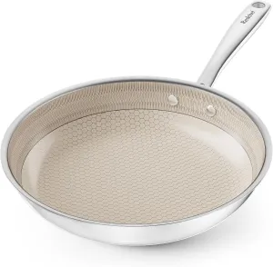 Redchef Non Stick Frying Pans, Hybrid Ceramic Frying Pan, Tri-Ply Stainless Steel Skillet, Non Toxic, PTFE Free, Dishwasher & Oven Safe, Compatible with All Cooktops, 10 Inch