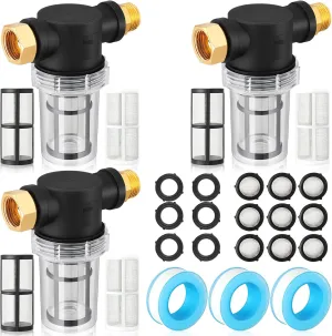 Retisee Washing Machine Water Filter Water Hose Filter Sediment Filter Inline Water Filter for Hose Garden Hose Filter Pressure Washer Filter with 40 Mesh 100 Mesh Screen(3 Sets)