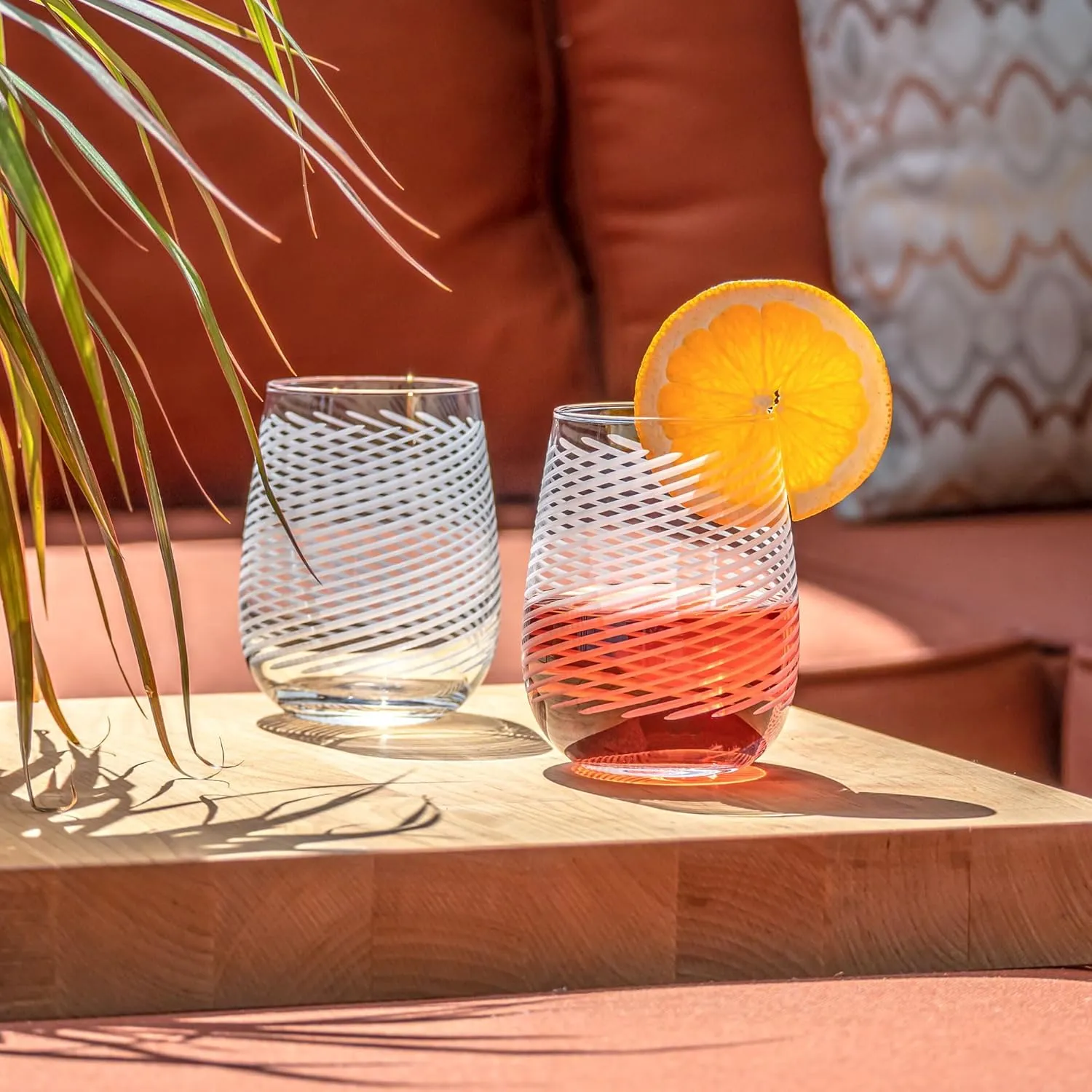 Rolf Glass Cyclone Stemless Wine Tumbler | 17 Ounce Set of 2 | Proudly Made in the USA | Large Engraved Wine Glasses | Lead-Free Glass