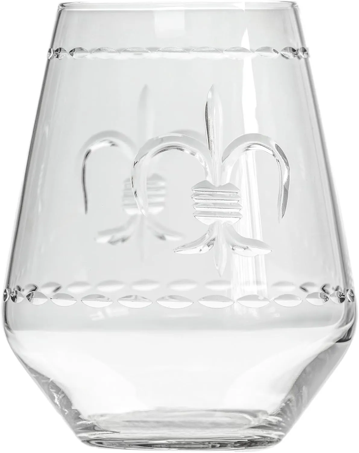 Rolf Glass Fleur De Lis Stemless Wine Tumbler 18 ounce - Stemless Wine Glasses - Lead-Free Glass - Etched Tumbler Glasses - Proudly Made in the USA (Set of 4)