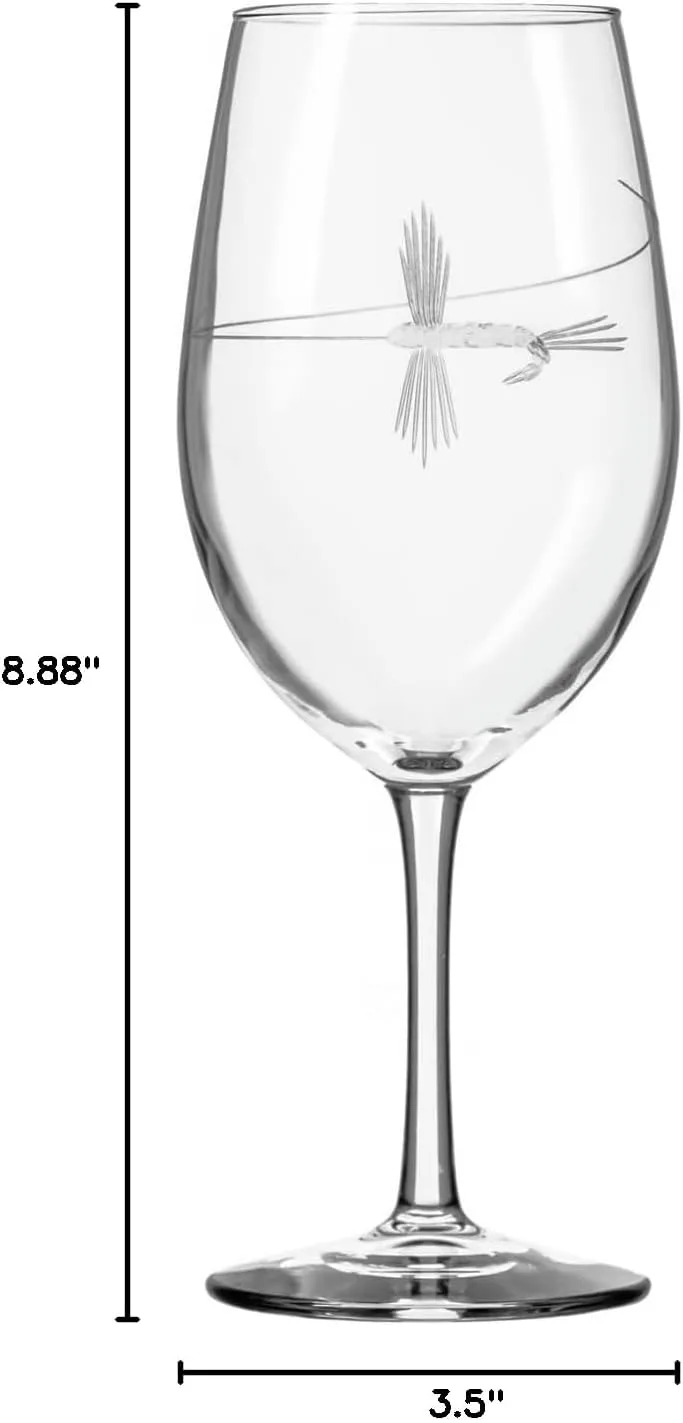 Rolf Glass | Fly Fishing All Purpose Wine Glass 18 Ounce | Set of 4 | Large Wine Glasses | Lead-Free Crystal Glass | Engraved All Purpose Wine Glasses | Made in the US | Outdoor Lifestyle
