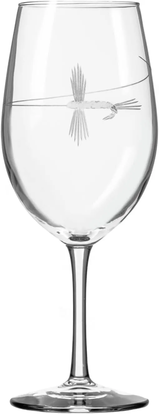 Rolf Glass | Fly Fishing All Purpose Wine Glass 18 Ounce | Set of 4 | Large Wine Glasses | Lead-Free Crystal Glass | Engraved All Purpose Wine Glasses | Made in the US | Outdoor Lifestyle
