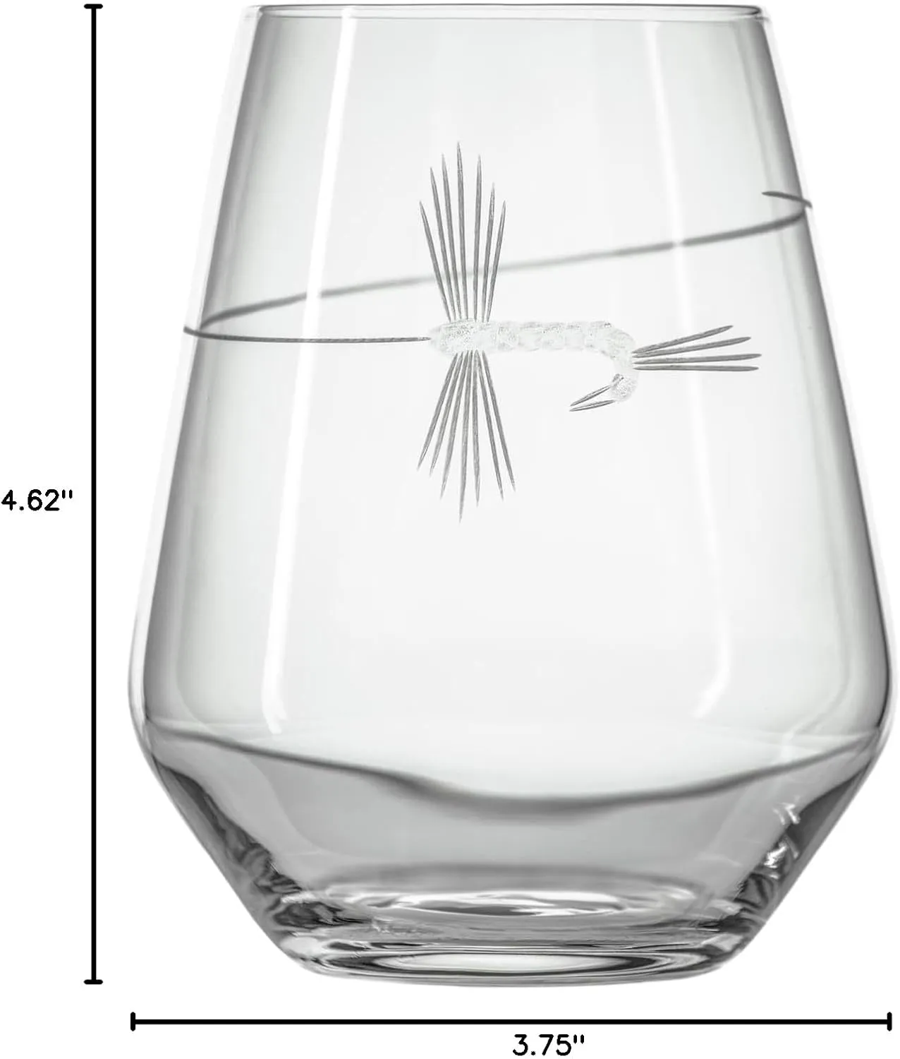 Rolf Glass | Fly Fishing Stemless Wine Tumbler 18 ounce | Stemless Wine Glasses | Set of 4 | Lead-Free Glass | Engraved Tumbler Glasses | Made in the US
