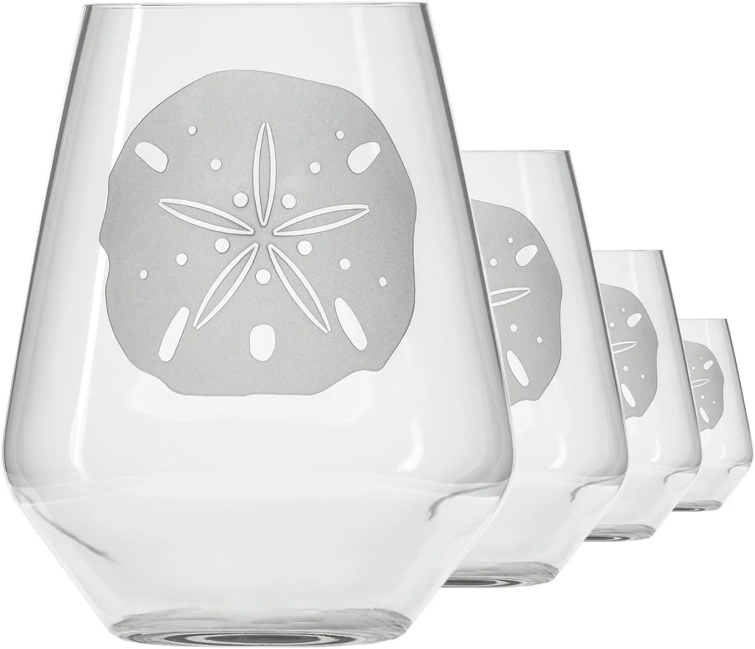Rolf Glass Sand Dollar Stemless Wine Glass | 17 ounce Stemless Wine Glasses | Set of 4 | Lead-Free Etched Crystal Tumbler Glasses | Made in the USA