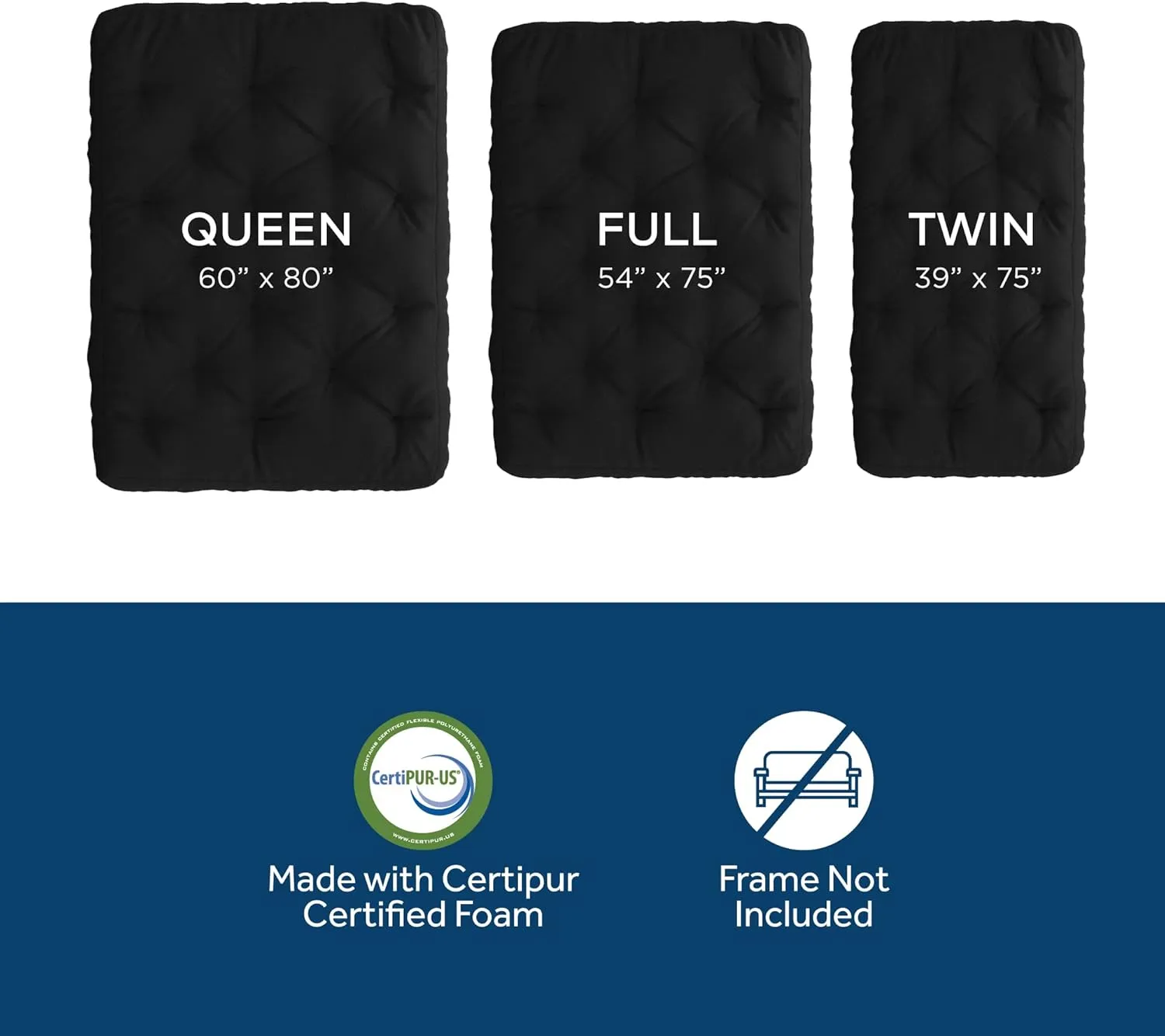 Royal Sleep Products by The Futon Factory 6 inch Memory Foam Futon Mattress - Solid Black Cover - Full Size - CertiPUR Certified Foams - Made in USA - (Frame not Included)