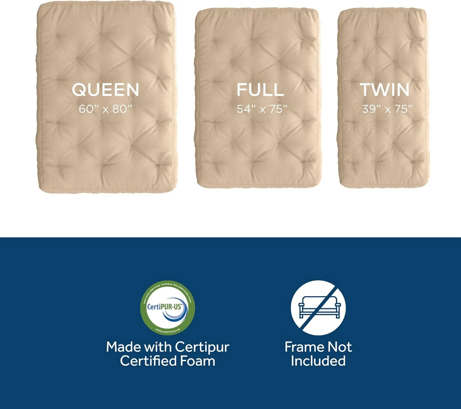 Royal Sleep Products by The Futon Factory 6 inch Memory Foam Futon Mattress - Solid Khaki Cover - Full Size - CertiPUR Certified Foams - Made in USA - (Frame not Included)