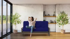 Royal Sleep Products by The Futon Factory 8 inch Foam Futon Mattress - Solid Royal Blue Fabric - Full Size - CertiPUR Certified Foams - Made in USA - (Frame not Included)