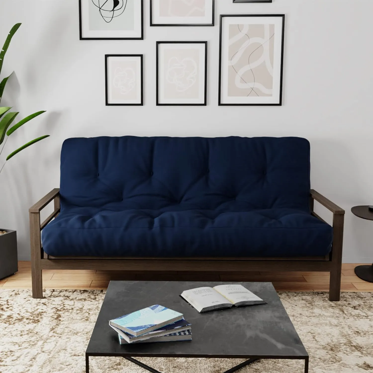Royal Sleep Products by The Futon Factory Cooling Gel Memory Foam 8 inch Futon Mattress - Solid Navy Cover - Queen Size - CertiPUR Certified Foams - Made in USA - (Frame not Included)