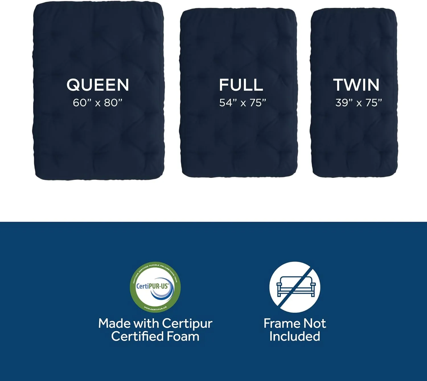 Royal Sleep Products by The Futon Factory Cooling Gel Memory Foam 8 inch Futon Mattress - Solid Navy Cover - Queen Size - CertiPUR Certified Foams - Made in USA - (Frame not Included)