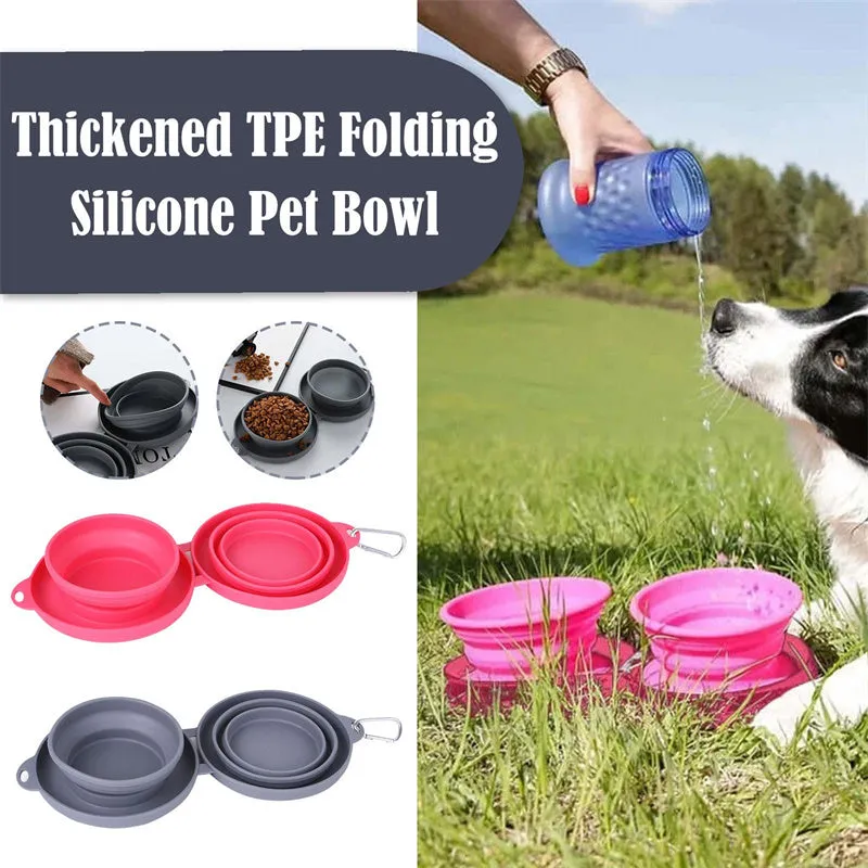 Rubber Foldable Double Bowl Pet Feeding Bowl For Dogs
