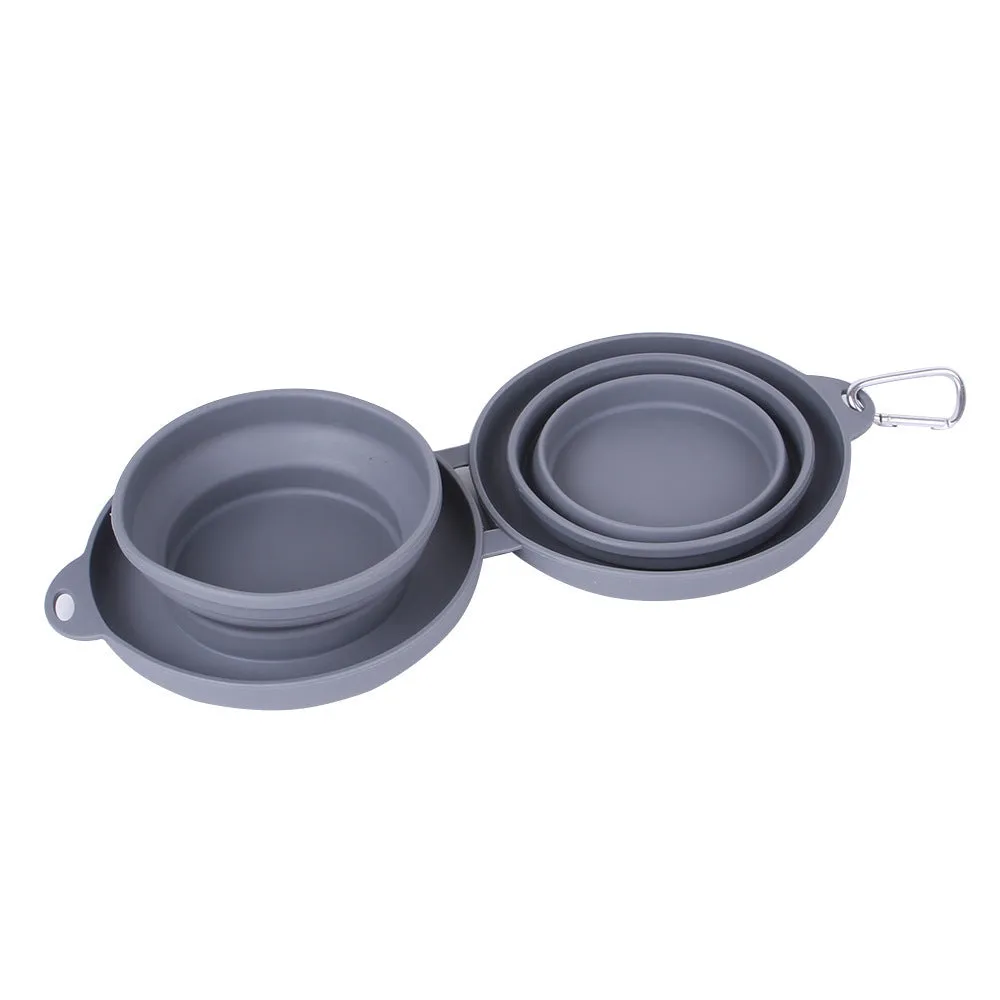 Rubber Foldable Double Bowl Pet Feeding Bowl For Dogs