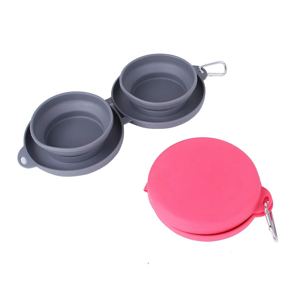 Rubber Foldable Double Bowl Pet Feeding Bowl For Dogs
