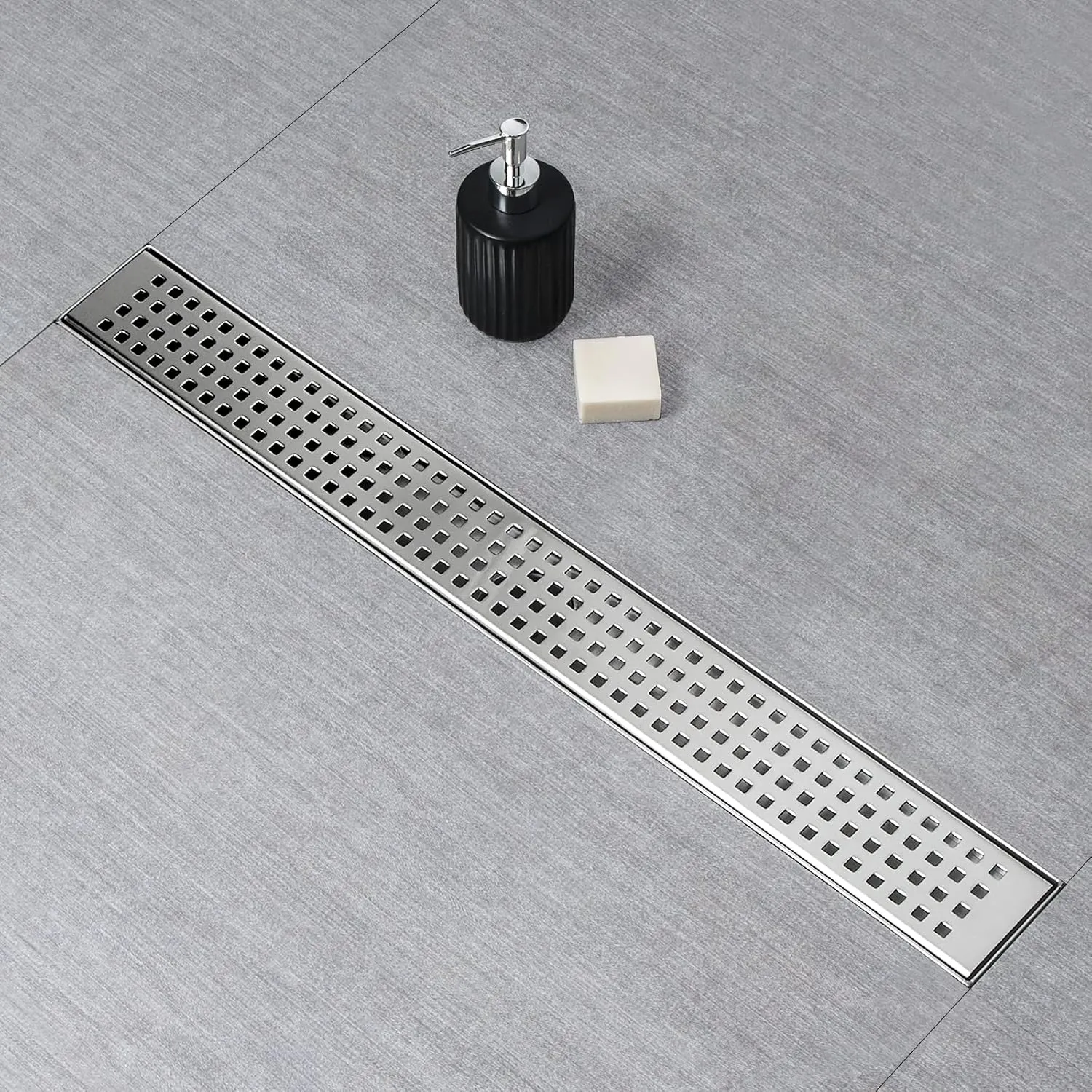 SaniteModar Linear Shower Drain, Shower Drain 18 inch with Removable Grate, Brushed 304 Stainless Steel Linear Drain Include Hair Strainer,Adjustable Leveling Feet