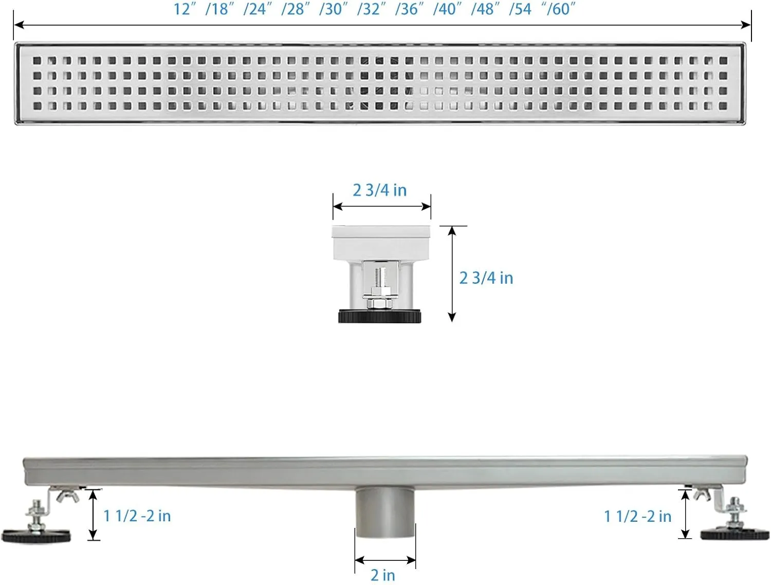 SaniteModar Linear Shower Drain, Shower Drain 18 inch with Removable Grate, Brushed 304 Stainless Steel Linear Drain Include Hair Strainer,Adjustable Leveling Feet