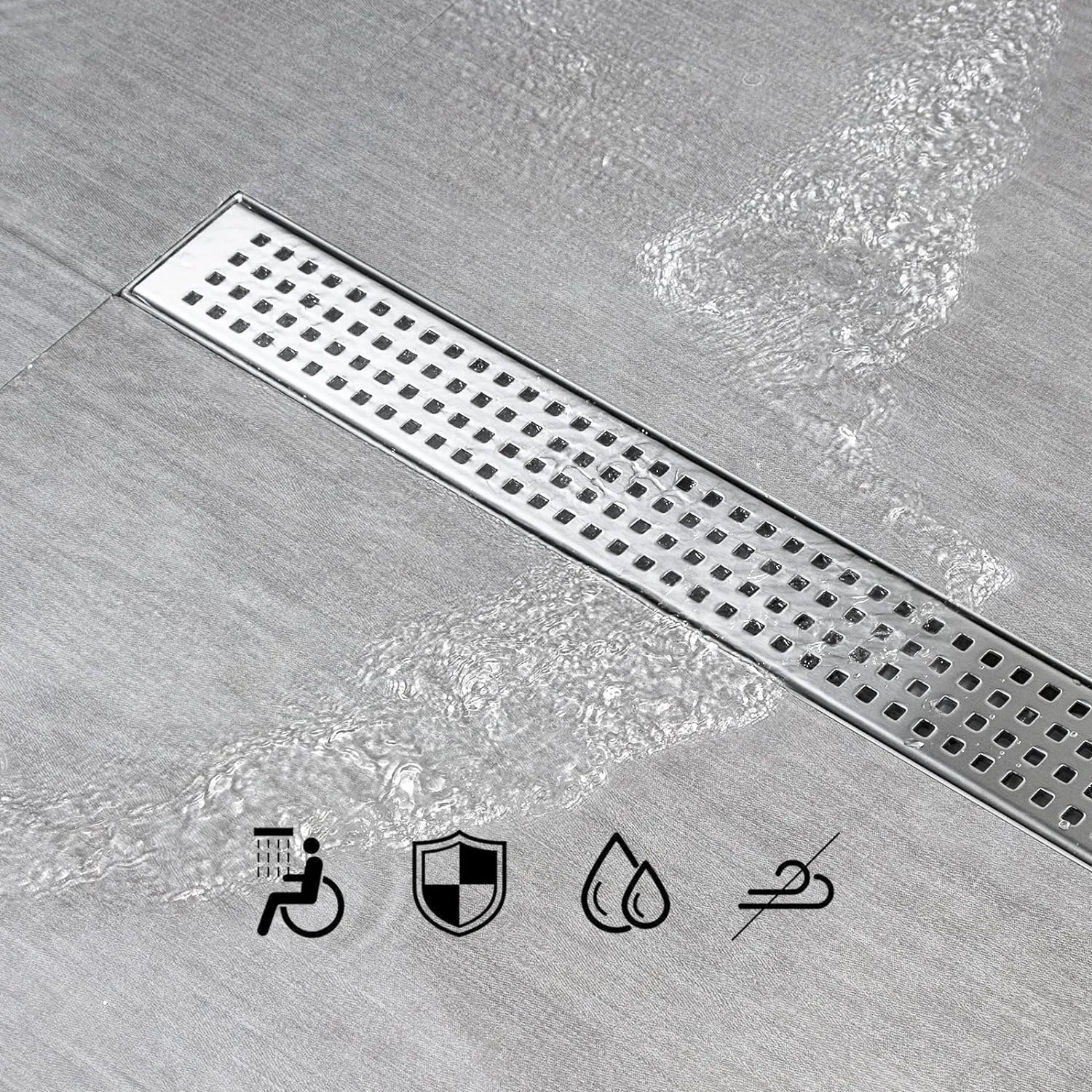 SaniteModar Linear Shower Drain, Shower Drain 18 inch with Removable Grate, Brushed 304 Stainless Steel Linear Drain Include Hair Strainer,Adjustable Leveling Feet