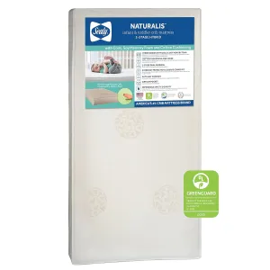 Sealy Baby Naturalis Breathable Hybrid 2 Stage Waterproof Crib Mattress plus Toddler Bed Fit, Natural Cotton, Non Toxic, GREENGUARD Gold Certified, Safety & Quality Tested, Made in USA, 52"X28"