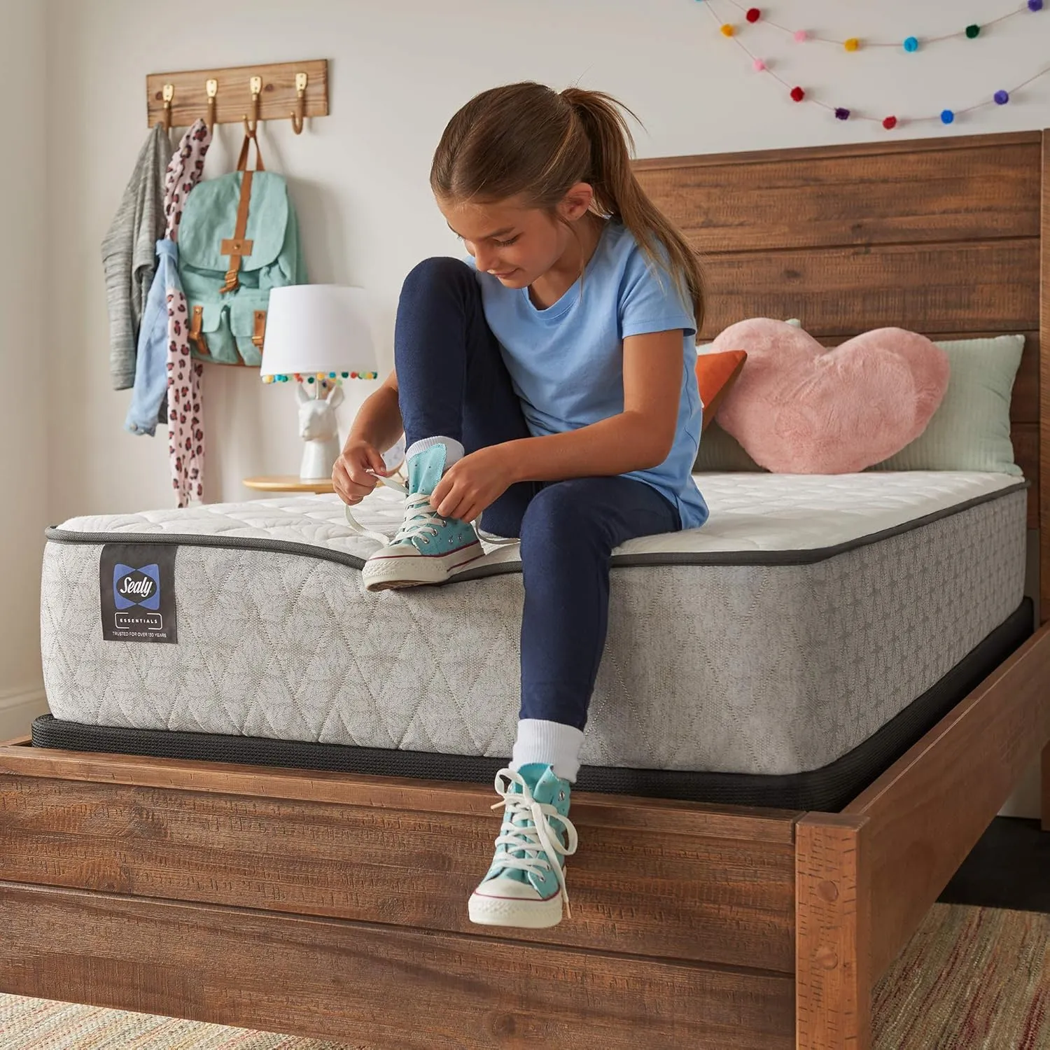 Sealy Essentials Spring Autumn Ash Soft Feel Mattress and 9-Inch Foundation, Twin