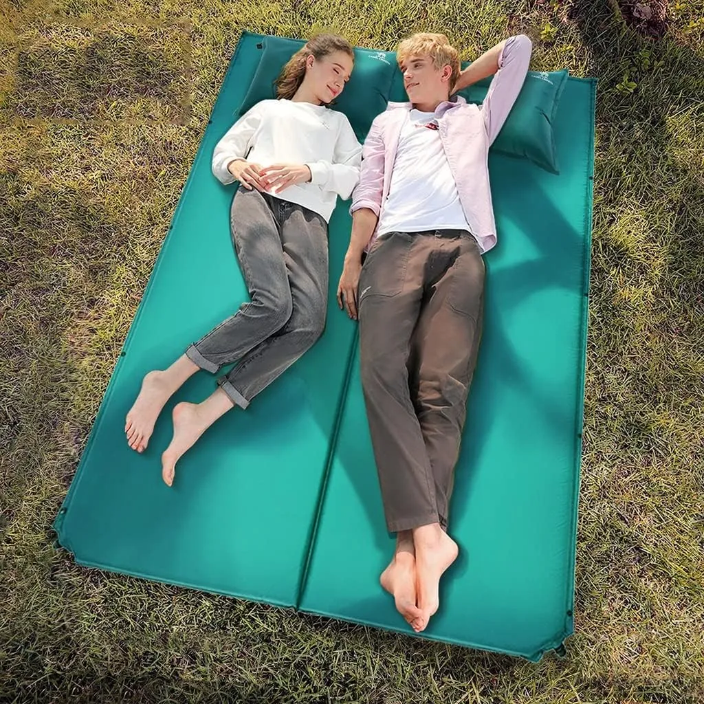 Self-Inflating Pads Double Self-Filling Mattress Bed with Pillow Outdoor Inflatable Mattress Suitable for Camping Picnic Tent, Travel, Park, Indoor Office Air Mattress