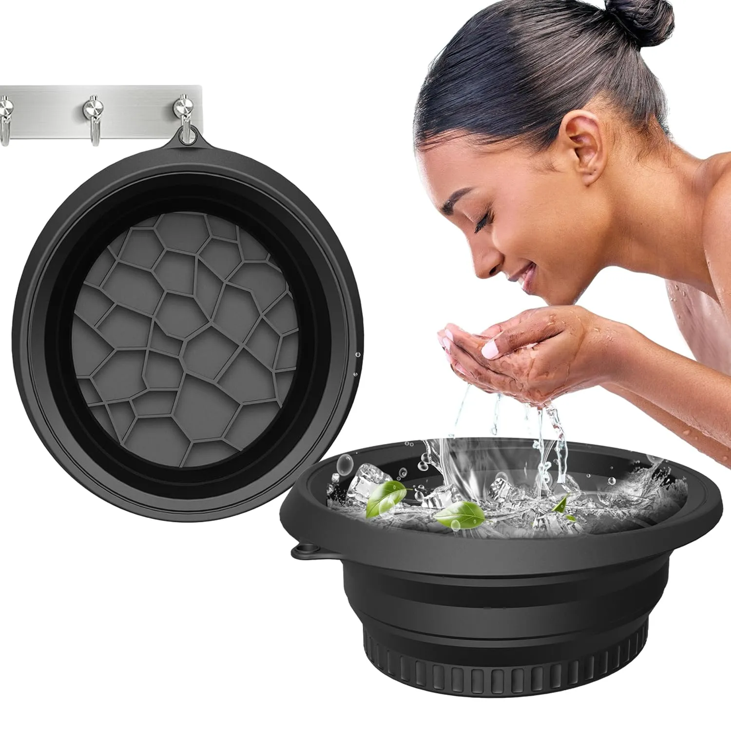 Semaiki Silicone Bowl for Face Ice Bath,Collapsible Wash Basin with Inner Icetray,Face Plunge Therapy bowl for Dipping Ice Bath