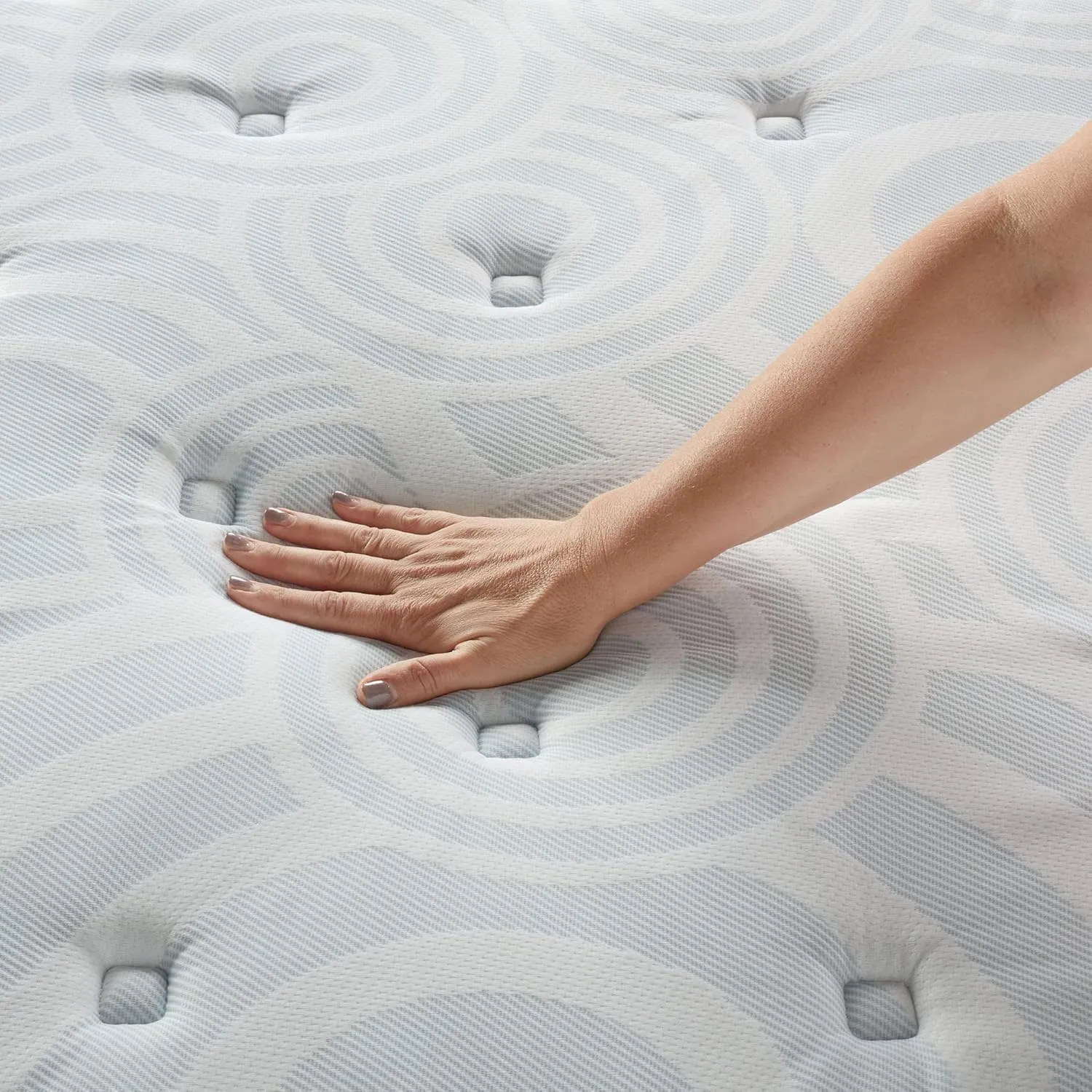 Serta Perfect Sleeper 11 Inch Queen Gel Memory Foam Hybrid Mattress, Medium, USA Built, 100-Night Trial, CertiPUR-US Certified - Tranquil Wave, White and Light Blue