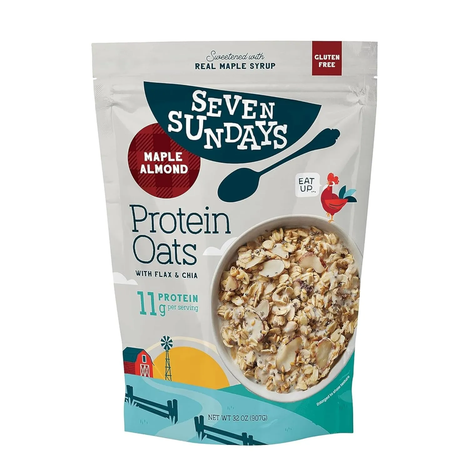 Seven Sundays Protein Oats, Maple Almond, 32 Oz Bag, Gluten Free, 11g Upcycled Protein, Enjoy Warm, Cool or as Overnight Oats