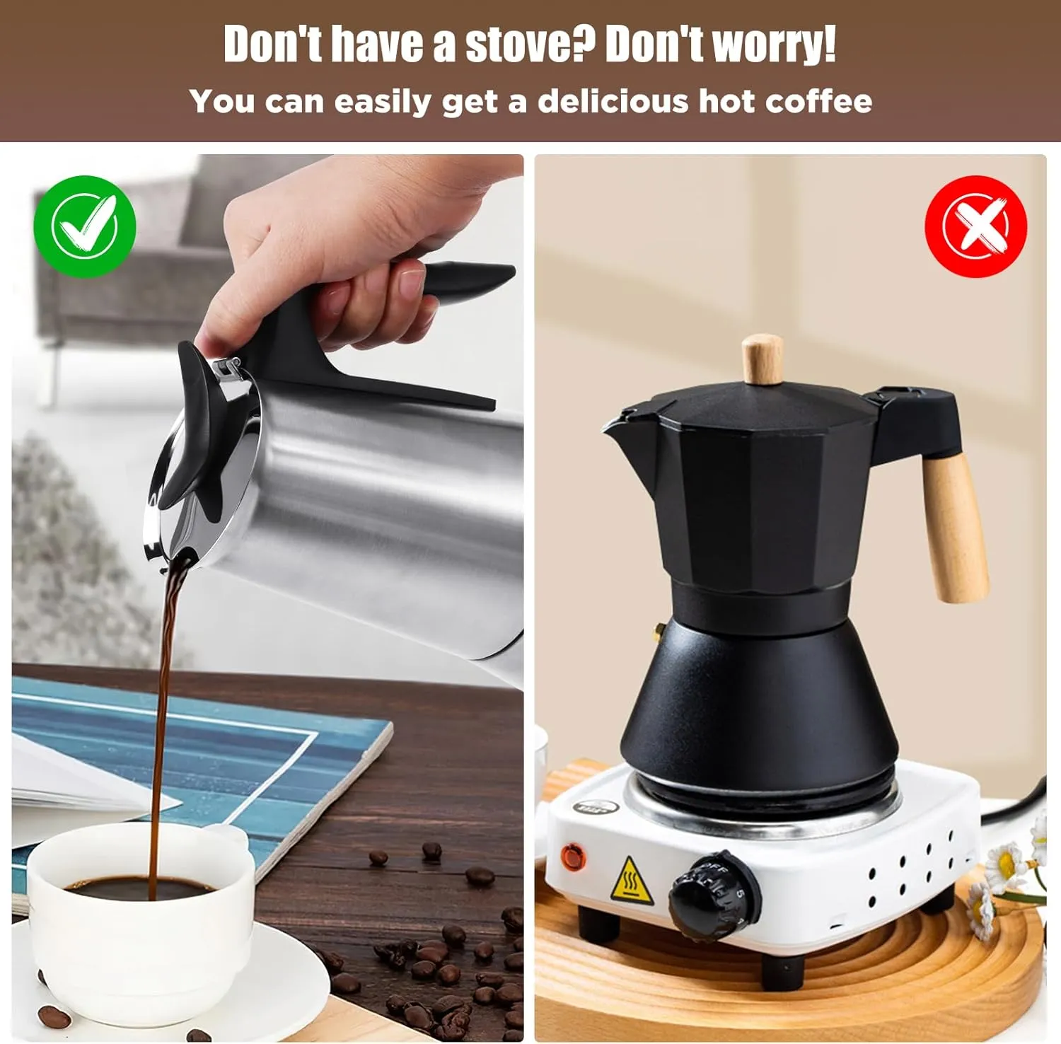 SHANGSKY Electric Coffee Pot Espresso Maker, 6 Cup Espresso Coffee Pot Stainless Steel Italian Moka Pot, Cafeteras Electricas Coffee Machine Fast Brewing Mocha Pot