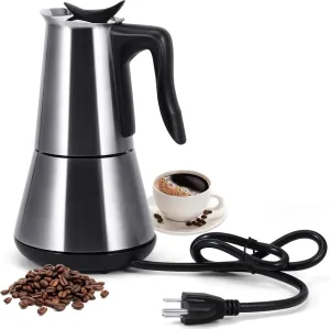 SHANGSKY Electric Coffee Pot Espresso Maker, 6 Cup Espresso Coffee Pot Stainless Steel Italian Moka Pot, Cafeteras Electricas Coffee Machine Fast Brewing Mocha Pot