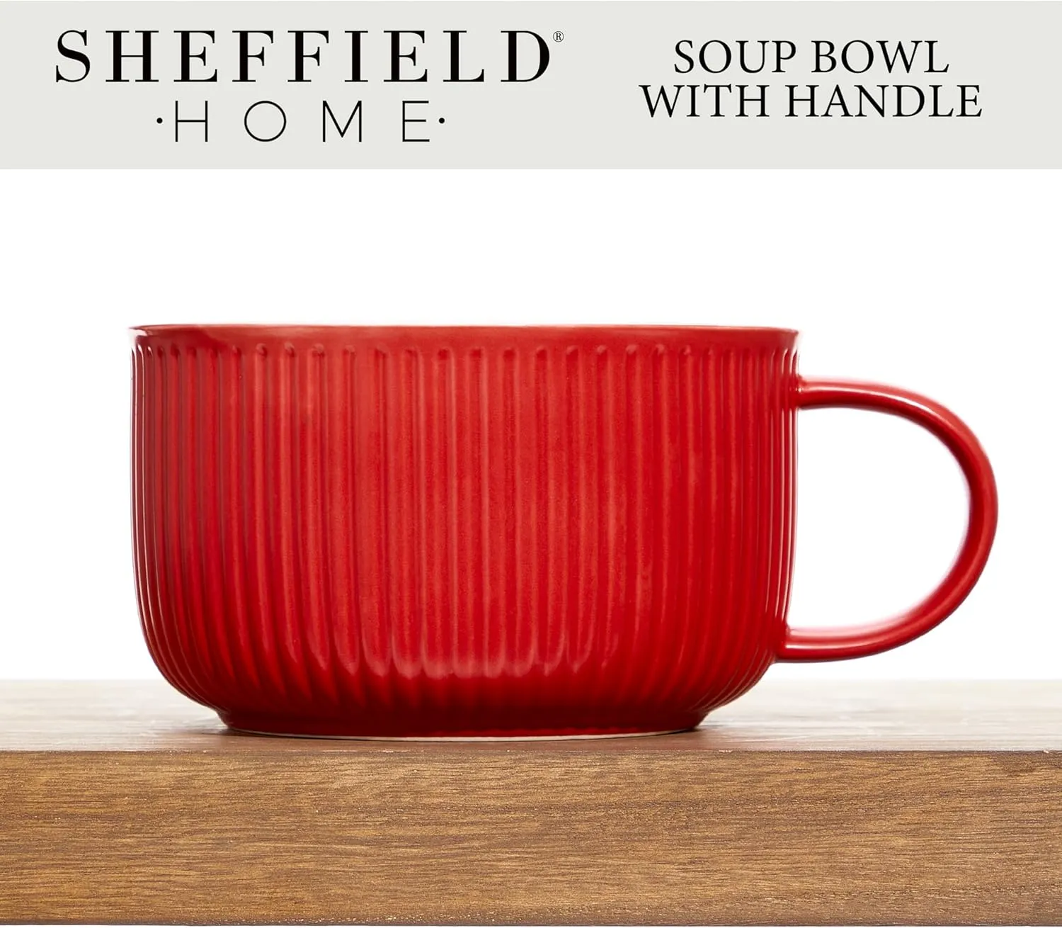 Sheffield Home 38Oz Stoneware Soup Bowl with Handle - 6 Inch Dishwasher & Microwave Safe Extra Large Soup Bowls - Soup Mug Great for Cereal, Oatmeal, Gumbo & Salad (Red)