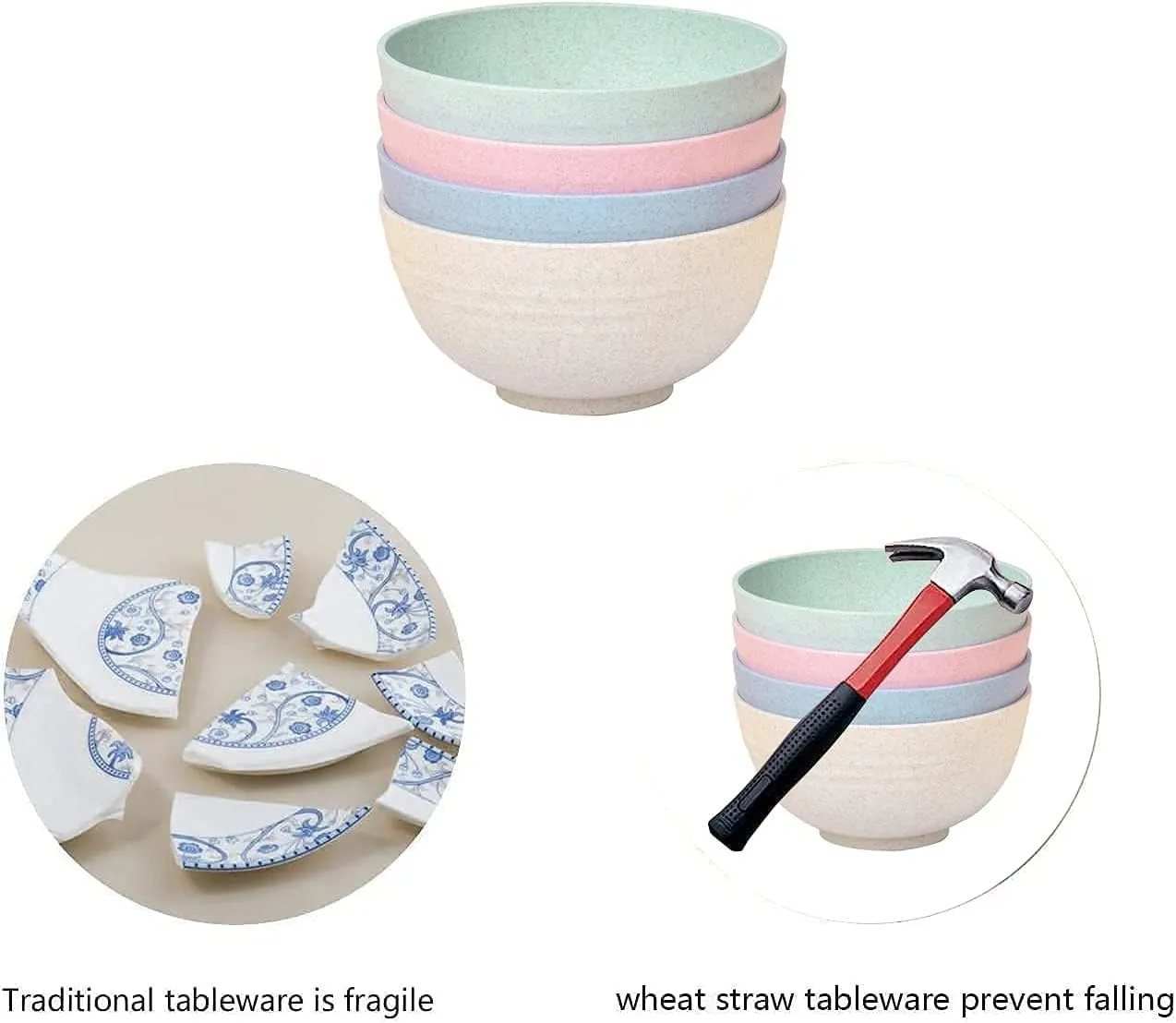 shopwithgreen Wheat Straw Cereal Bowls with Dust-Proof Lid, Resuable Bowls for Kitchen, Set of 4, Microwave and Dishwasher Safe, for Soup, Oatmeal, Ramen, RV, Camping, Kids, College Dorm Room, 26 OZ