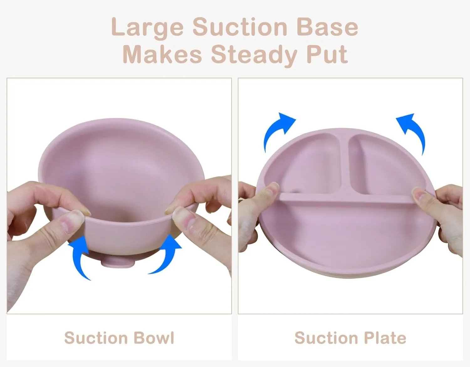 Silicone Baby Feeding Set | BPA-FREE |9 PCS Baby Led Weaning Supplies Self Feeding Utensils | Divided Suction Plate Bowl Bib Training Sippy Cup Spoon Fork (Pink)