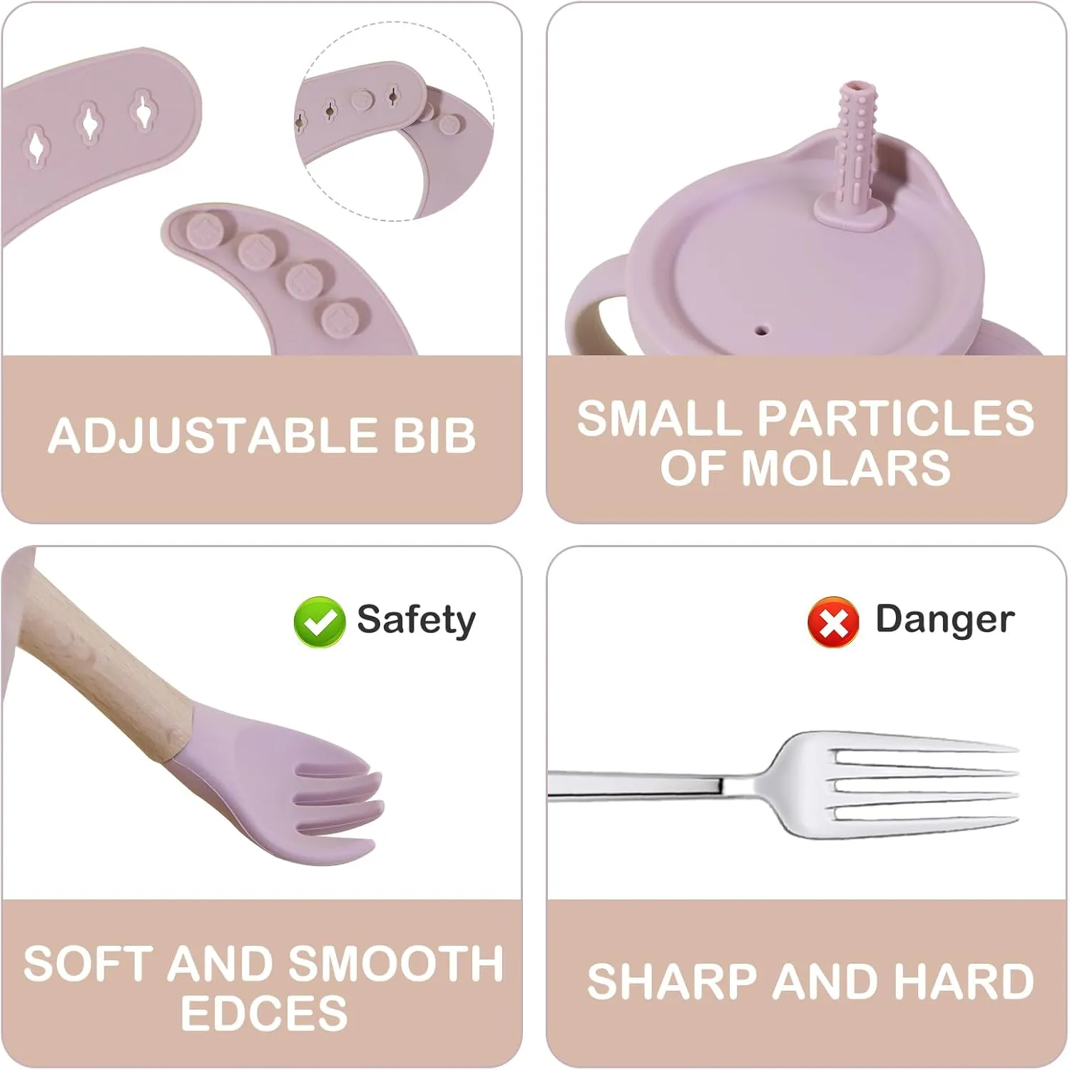 Silicone Baby Feeding Set | BPA-FREE |9 PCS Baby Led Weaning Supplies Self Feeding Utensils | Divided Suction Plate Bowl Bib Training Sippy Cup Spoon Fork (Pink)