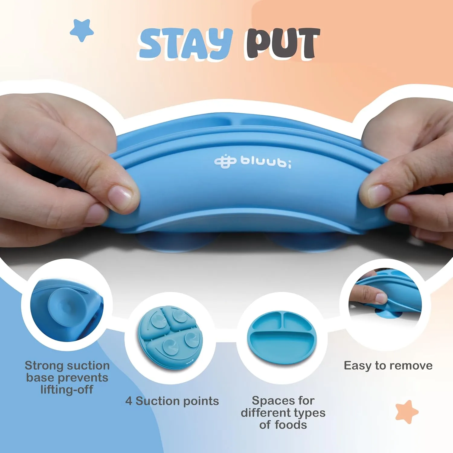Silicone Baby Feeding Set - Infant Tableware for First Foods & Baby, Led Weaning (0  Months), Easy to Clean, Durable, Perfect for Baby Boy or Girl, Solid Feeding - Blue - Deluxe