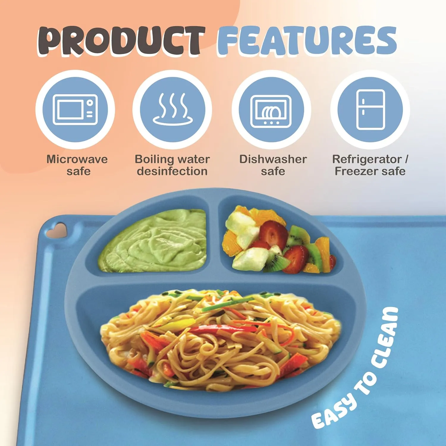 Silicone Baby Feeding Set - Infant Tableware for First Foods & Baby, Led Weaning (0  Months), Easy to Clean, Durable, Perfect for Baby Boy or Girl, Solid Feeding - Blue - Deluxe