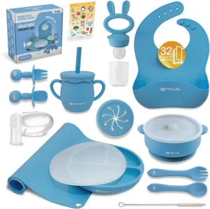 Silicone Baby Feeding Set - Infant Tableware for First Foods & Baby, Led Weaning (0  Months), Easy to Clean, Durable, Perfect for Baby Boy or Girl, Solid Feeding - Blue - Deluxe