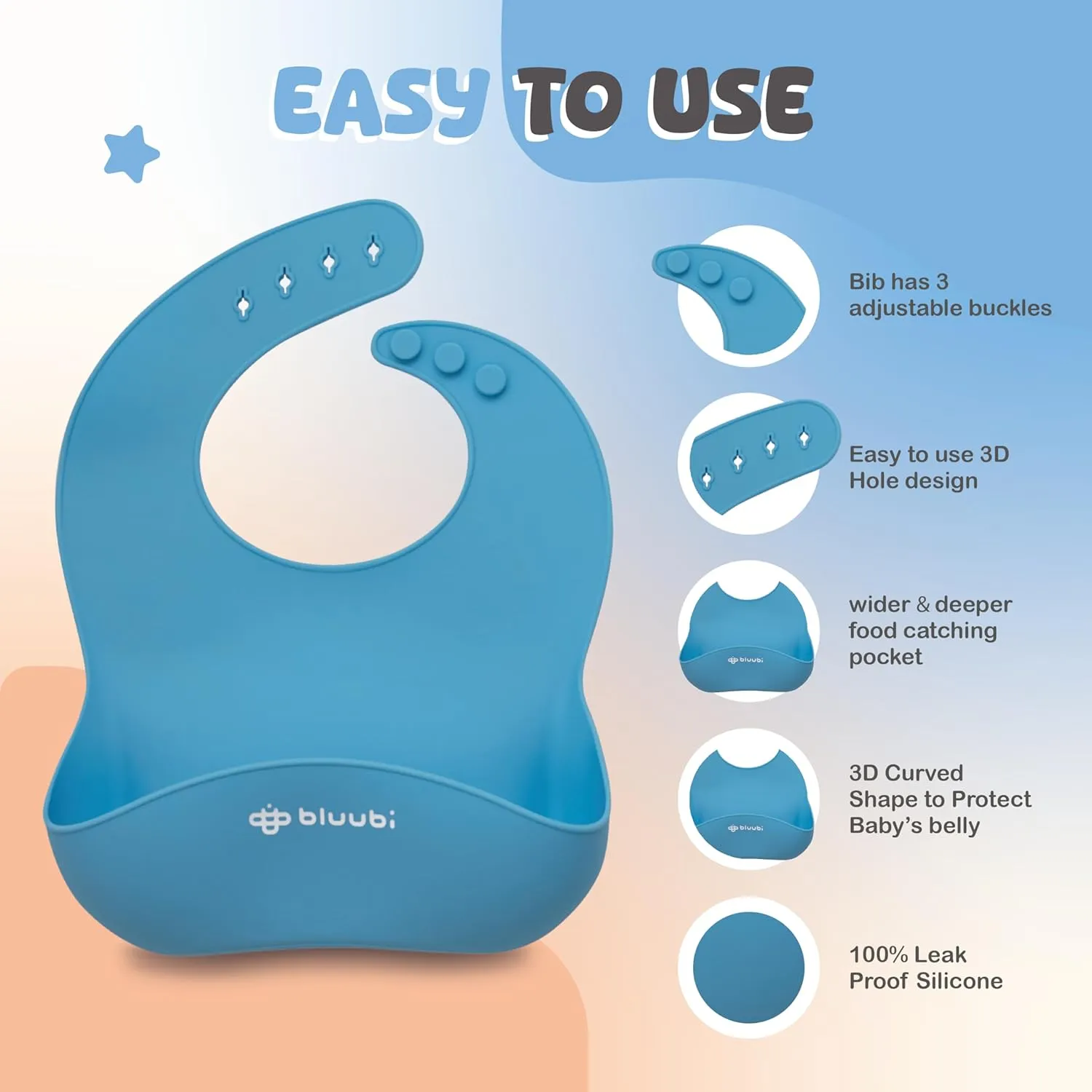 Silicone Baby Feeding Set - Infant Tableware for First Foods & Baby, Led Weaning (0  Months), Easy to Clean, Durable, Perfect for Baby Boy or Girl, Solid Feeding - Blue - Deluxe