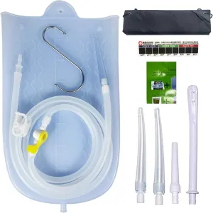 Silicone Enema Bag Kit with 6.3ft Hose, 5 Enema Tips, Controllable Flow Valve and Water Thermometer - 2 Quart Capacity Coffee enemas for Colon Cleanse