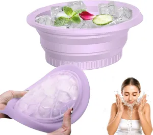 Silicone Face Bowl for Ice with Built-in Icetray, Collapsible Face Ice Bath Bowls for Home&Travel Ice Water Facials, Ice Face Bowls for Cold Plunge Therapy, Skin Tightening (M-Purple)