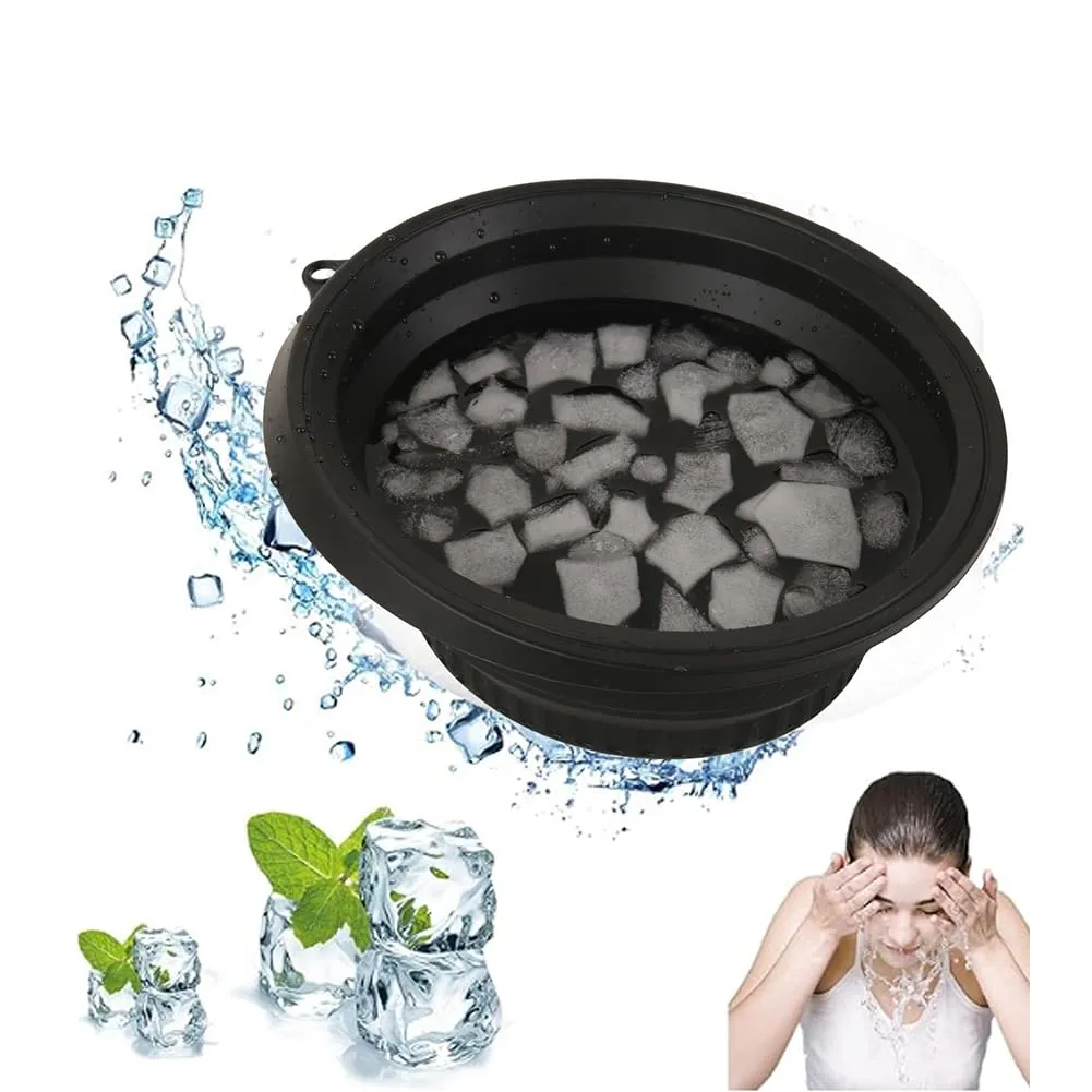 Silicone Ice Facial Folding Washbasin with Built-in Icetray Collapsible Facial Plunge Bowl for Home Ice Water Facials