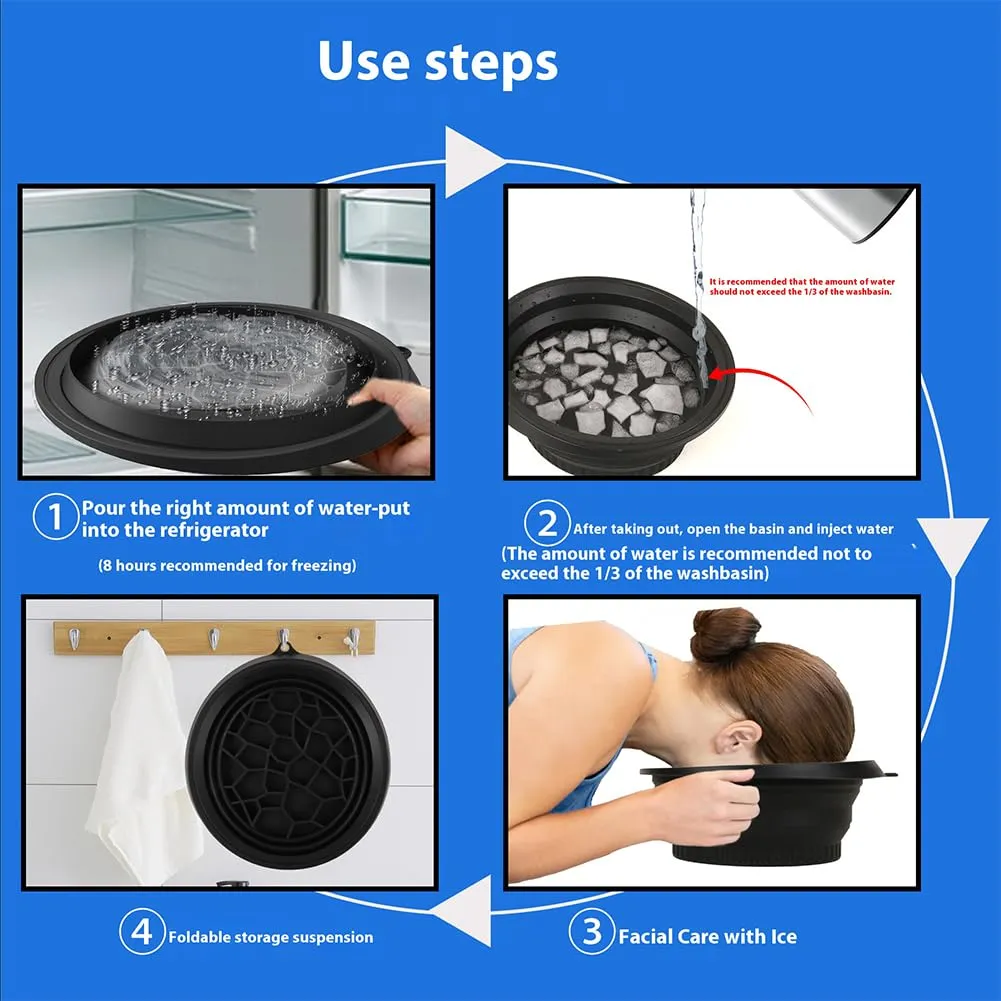 Silicone Ice Facial Folding Washbasin with Built-in Icetray Collapsible Facial Plunge Bowl for Home Ice Water Facials