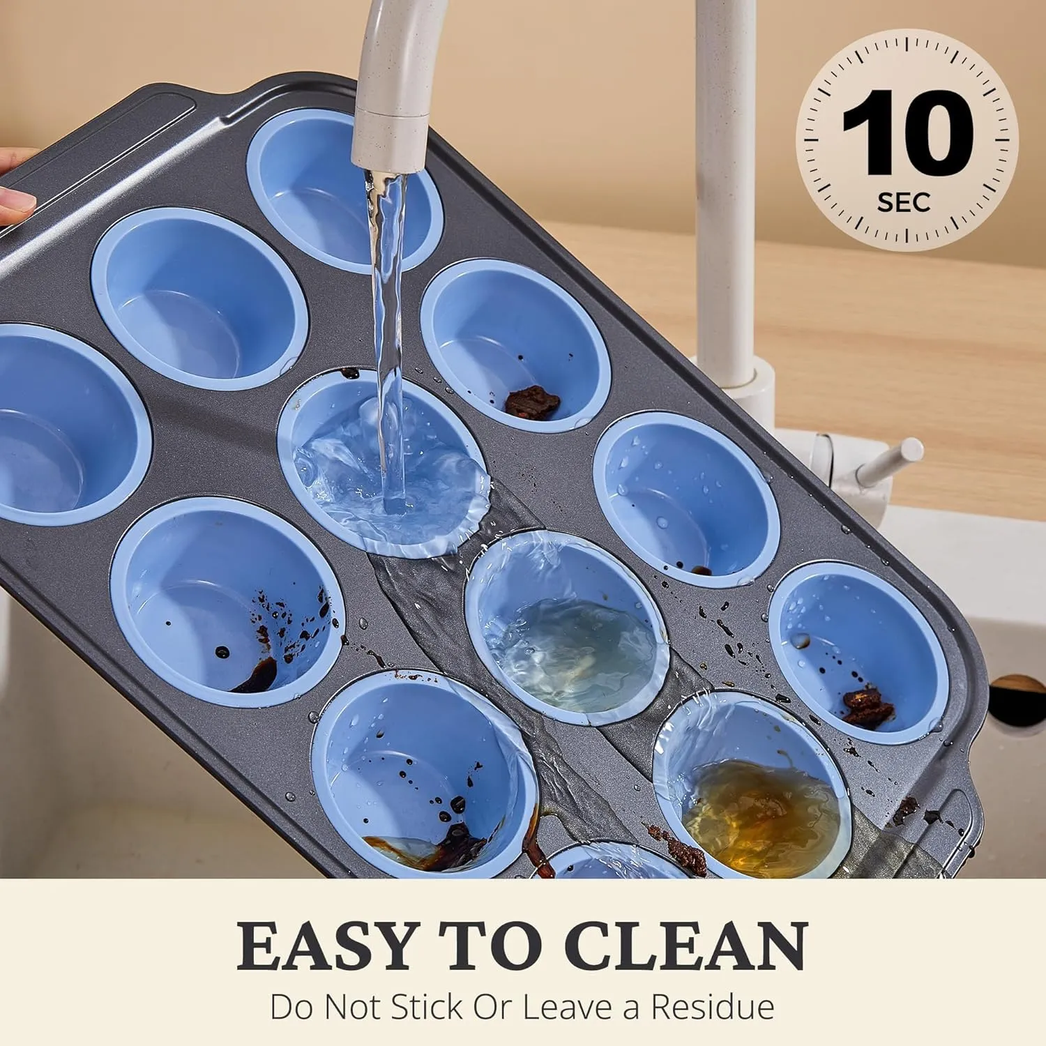 Silicone Muffin Pans for Baking with Metal Frame, Egg Bite Molds, Cupcake Pans 12 Regular Size, Muffin Tins Easy to Pop Nonstick Non Toxic Bakeware for Oven,Blue