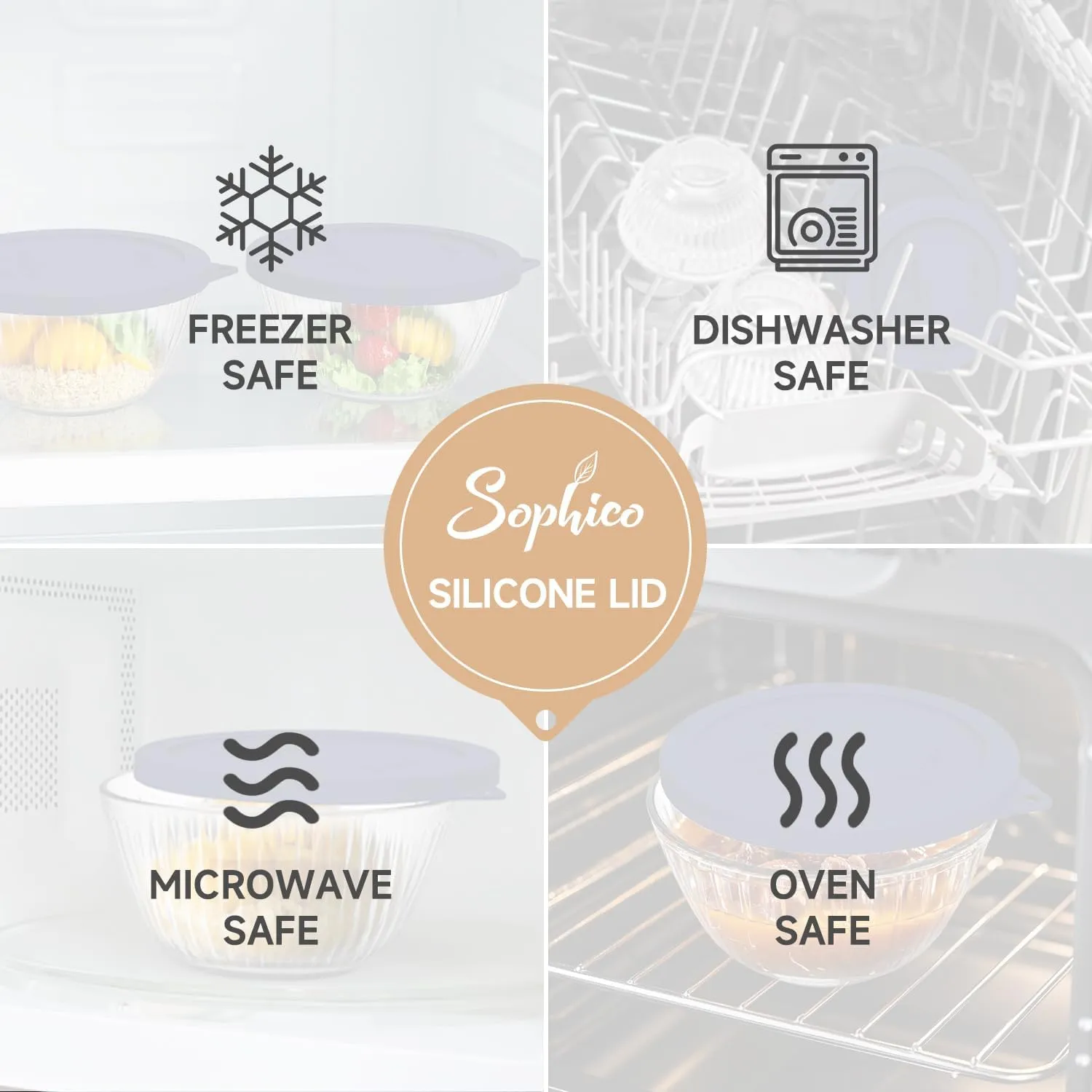 Silicone Replacement Lids for Pyrex Sculpted Glass Mixing Bowls（Lids For 7402-s 1.3Qt）