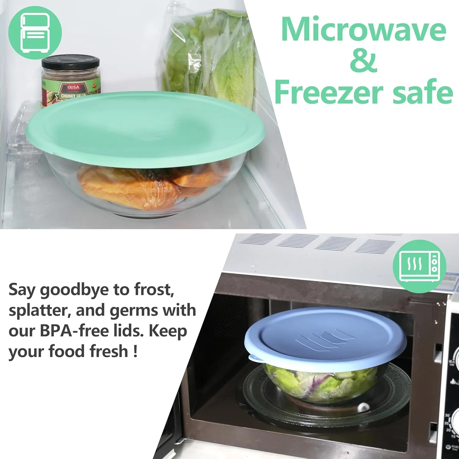 Silicone Replacement Lids Only Fit for Pyrex 322-s 1 Quart | 323-s 1.5 Quart | 325-s 2.5 Quart | 326-s 4 Quart Prepware Glass Mixing Bowls, Dishwasher, Microwave Safe (Bowl not included)- 4 Pack
